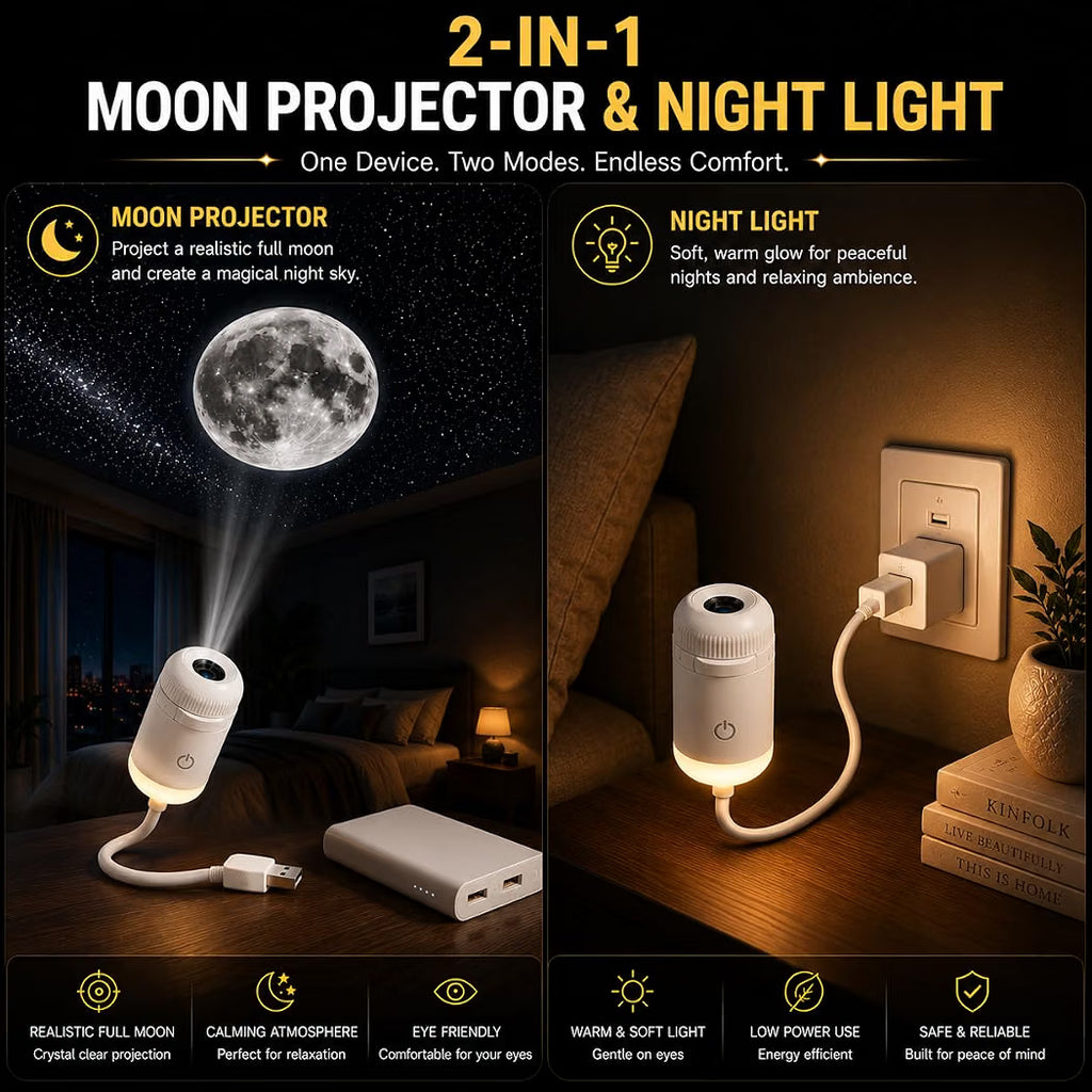MOON Projector Night Light HD Adjustable Focus , With EXTRA Lenses