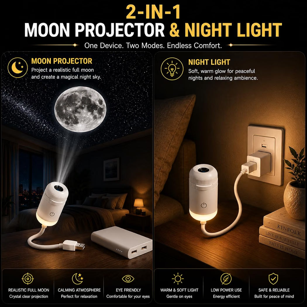 MOON Projector Night Light HD Adjustable Focus , With EXTRA Lenses
